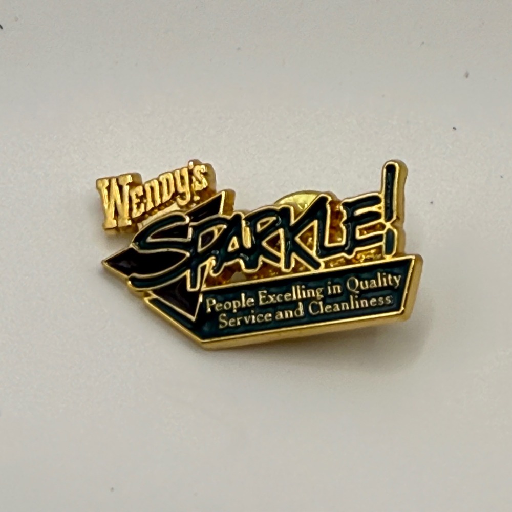 Vintage Wendys Sparkle Employee Recognition Lapel Pin Gold Green Enamel